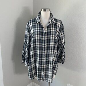 Lauren Ralph Lauren Womens Plus 2X Plaid 3/4 Bell Sleeve Button Up Shirt Top